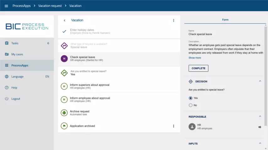 Example BIC Process Execution