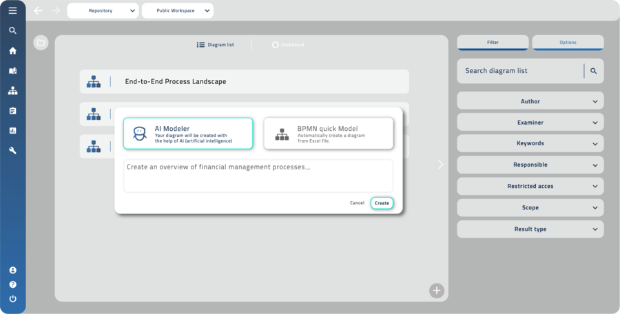 Arty features an AI Modeler® that instantly generates process models in various notations with a simple command input.